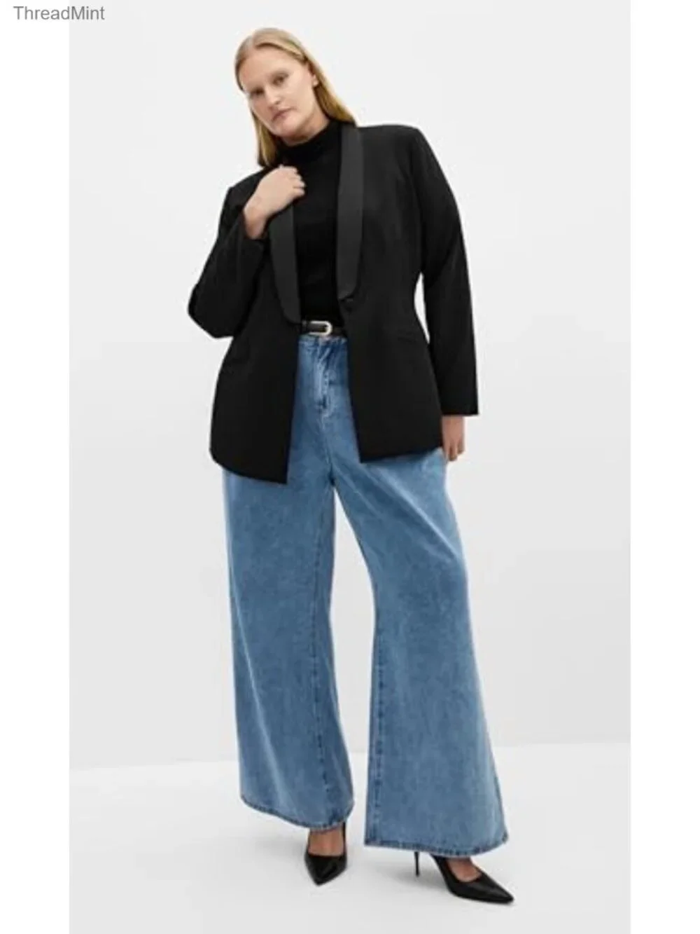 City Chic Plus Size Tuxedo Jacket Longline Collar Shaping Seams Soft Touch